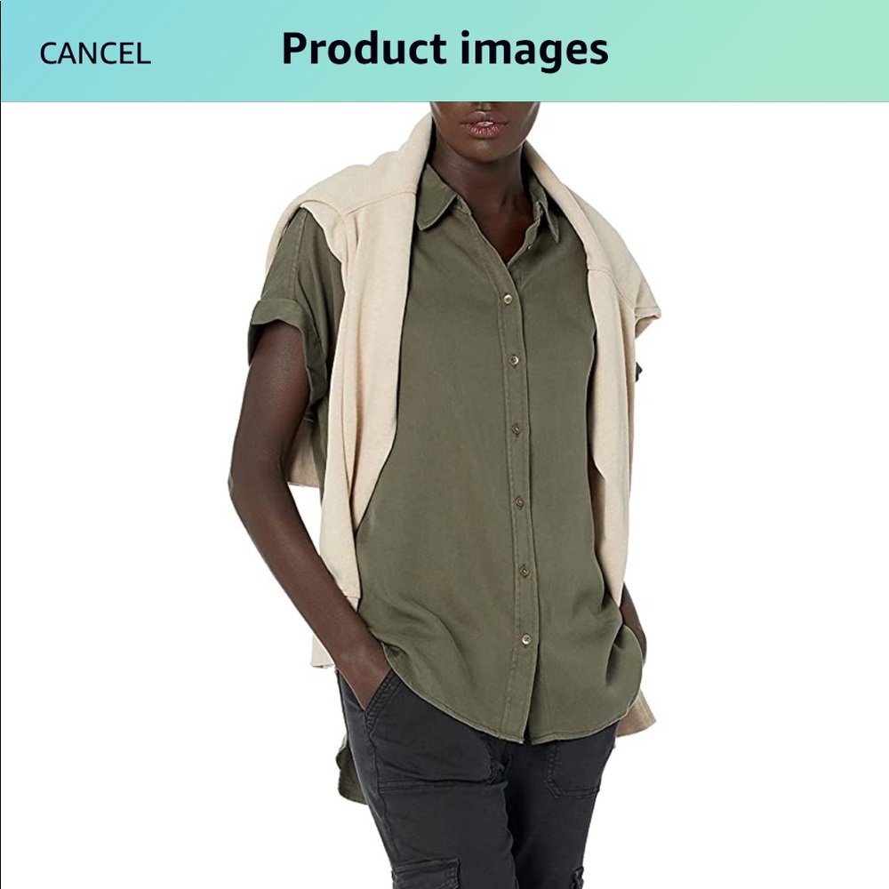 Daily Ritual Women's Tencel Oversized Short-Sleeve Button-Front Shirt Olive S